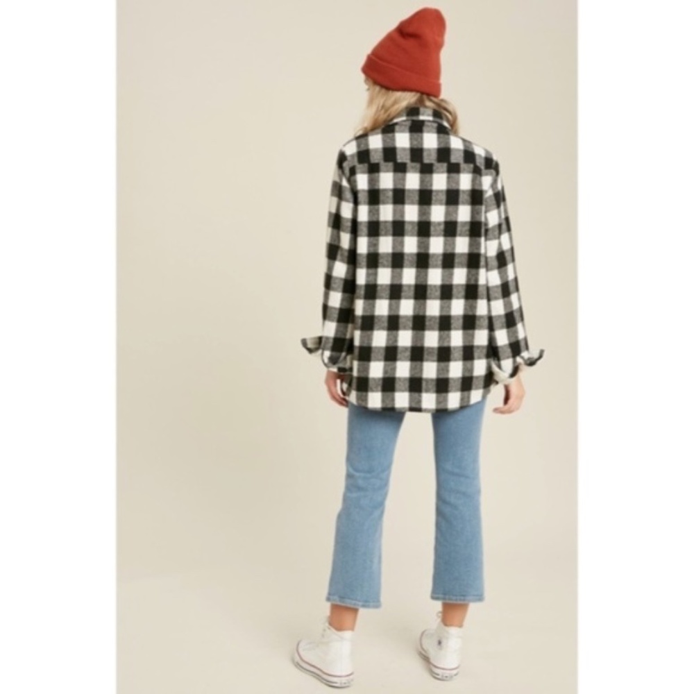 SOLD OUT Black Buffalo Plaid Sherpa Lined Shacket Shirt Jacket - Picture 6 of 6